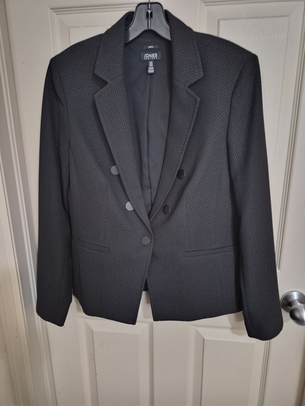 Jones New York Black Double-Breasted Herringbone Blazer